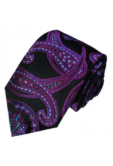 Neck Tie Pure Silk Floral Black For Men LORENZO CANA