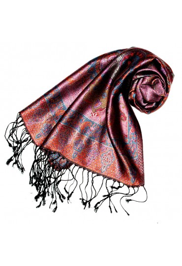Schal 100% Seide Paisley beere orangerot blau LORENZO CANA