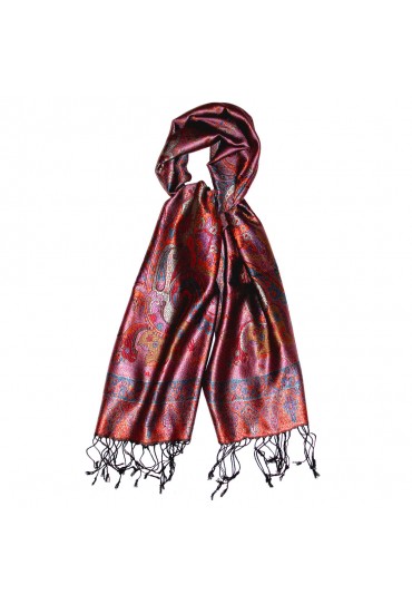 Schal 100% Seide Paisley beere orangerot blau LORENZO CANA