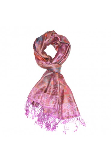 Men's Shawl 100% Silk Paisley Pink Orange LORENZO CANA