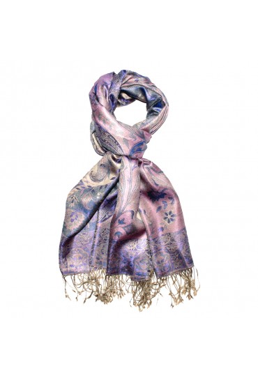 Men's Shawl 100% Silk Paisley Purple Cream LORENZO CANA