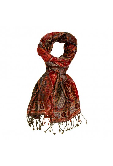 Shawl Silk Wool Paisley Red Brown For Men LORENZO CANA