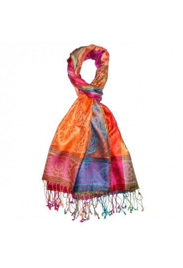 Pashmina 100% Seide Paisley rostbraun grau braun LORENZO CANA