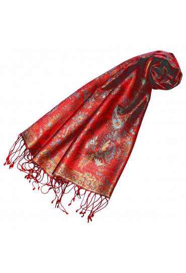Schal 100% Seide Paisley rot rosenrot türkis LORENZO CANA