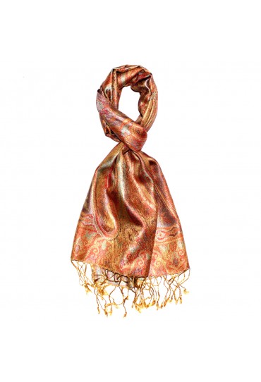 Schal 100% Seide Paisley orange gold hellbraun LORENZO CANA