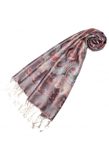Schal 100% Seide Paisley braun rot türkis LORENZO CANA