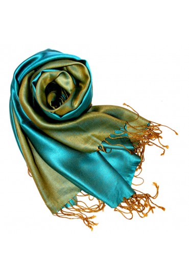 Silk + Viscose Pashmina Double Turquoise Green LORENZO CANA