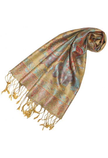 Schal 100% Seide Paisley gold gelb lachs LORENZO CANA