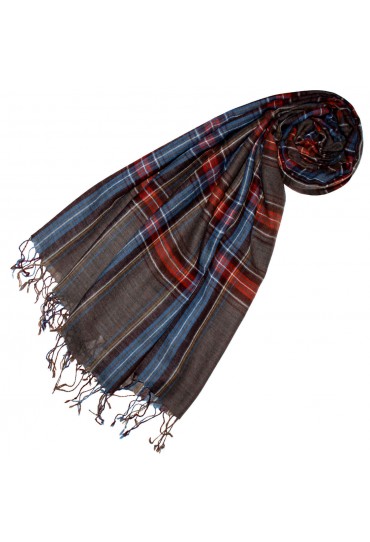Cashmere + wool scarf blue red brown LORENZO CANA