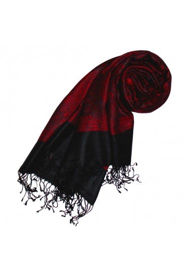 Shawl Silk Wool Paisley Red Black For Women LORENZO CANA