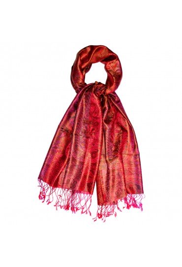 Pashmina 100% Seide Paisley rostbraun grau braun LORENZO CANA