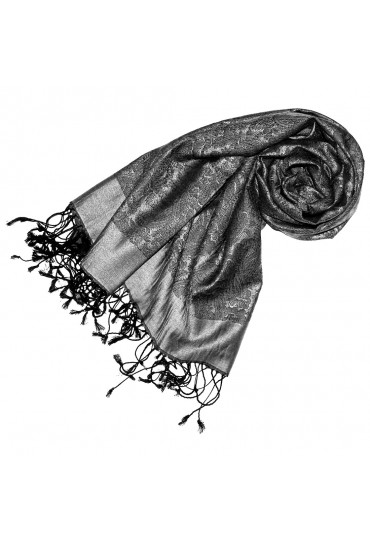 Women's Shawl Silk Viscose Paisley Grey Silver LORENZO CANA