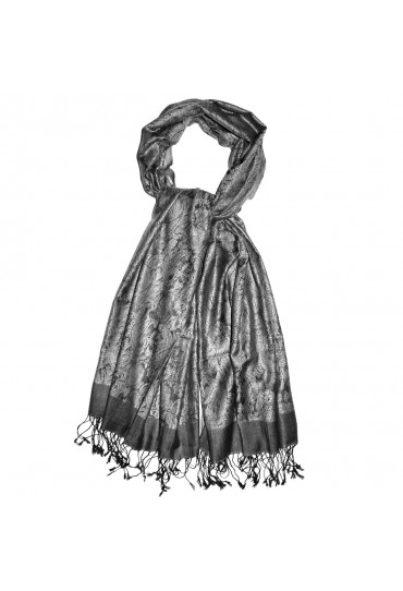 Men's Shawl Silk Viscose Paisley Grey Silver LORENZO CANA