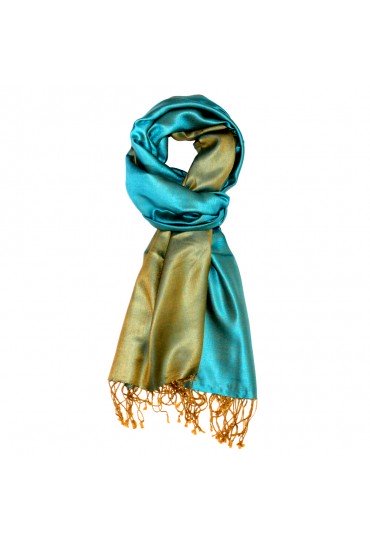 Men's Shawl Silk Viscose Bicolored Cyan Green LORENZO CANA