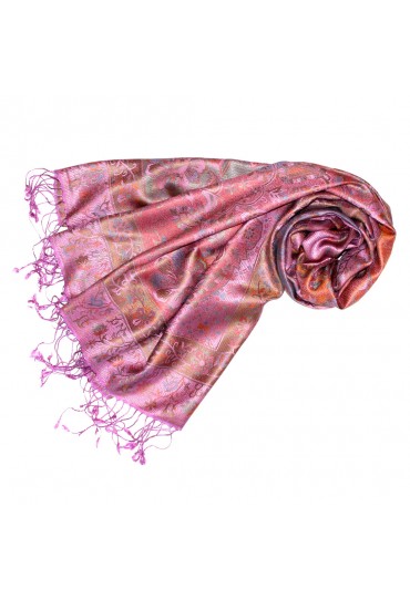 Women's Pashmina 100% Silk Paisley Pink Orange LORENZO CANA