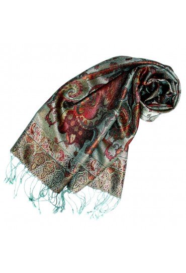 Schal 100% Seide Paisley mint hellblau braun LORENZO CANA