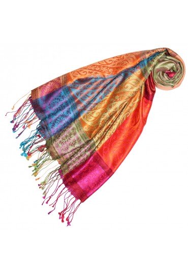 Pashmina 100% Seide Paisley rostbraun grau braun LORENZO CANA