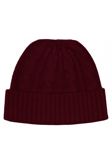 Winter mens beanie Cashmere Cable Knit Wine Red LORENZO CANA