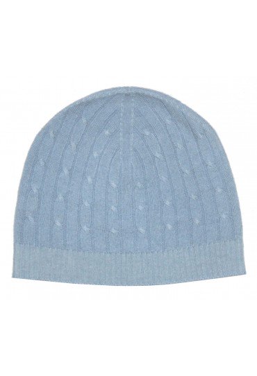Mütze 100% Kaschmir Zopf hellblau blaugrau LORENZO CANA