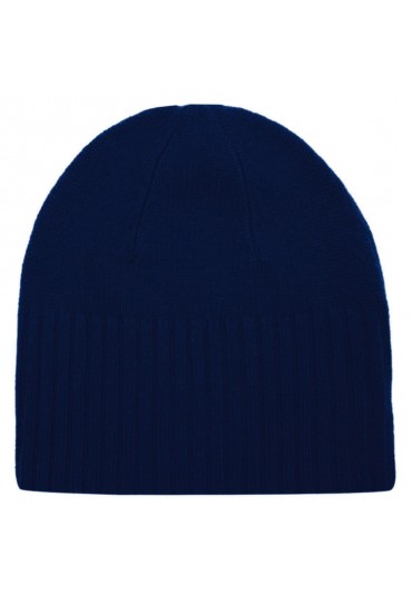 Mens Beanie 100% cashmere Fold back Blue LORENZO CANA