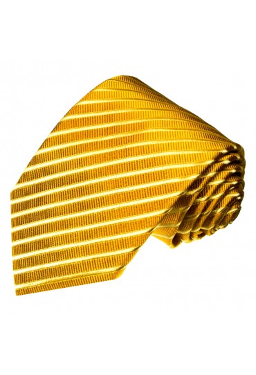 XL Neck Tie 100% Silk Striped Yellow Gold LORENZO CANA