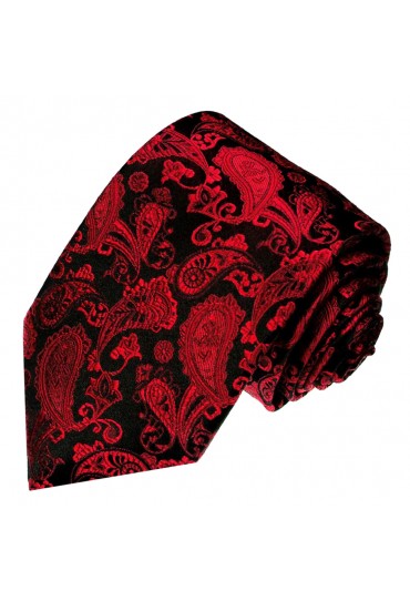 XL Necktie 100% Silk Paisley Dark Red LORENZO CANA