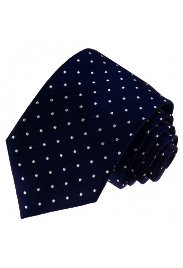 Neck Tie 100% Silk Polka Dot Dark Blue White LORENZO CANA