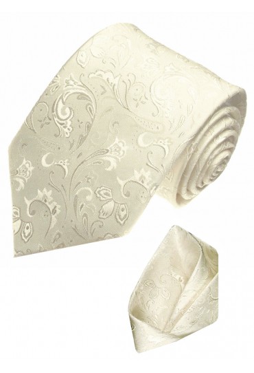 Krawattenset 100% Seide Floral beige creme LORENZO CANA