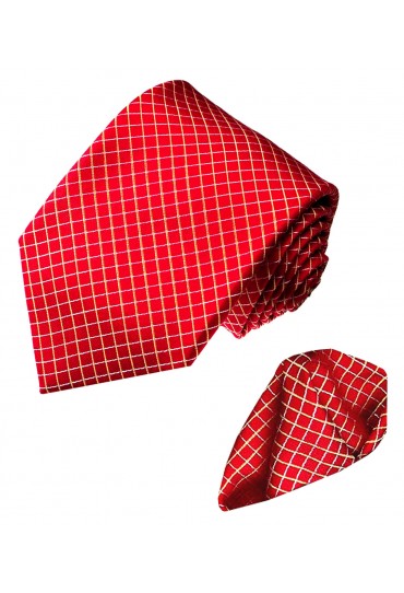 Necktie Set 100% Silk Checkered Red White LORENZO CANA