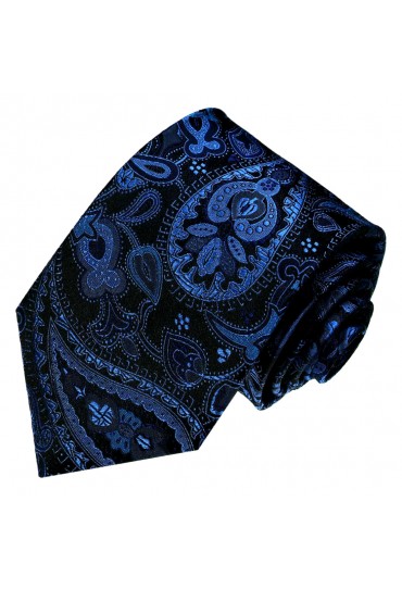 Neck Tie 100% Silk Paisley Dark Blue Black LORENZO CANA