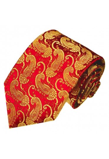 XL Neck Tie 100% Silk Red Gold LORENZO CANA 