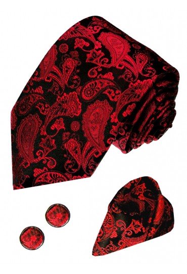 Necktie Set 100% Silk Paisley Burgundy For Men LORENZO CANA