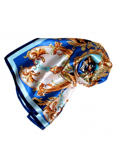Scarf for Women blue gold orange silk Floral LORENZO CANA