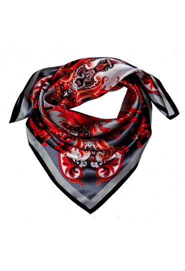 Scarf for men grey red white silk floral LORENZO CANA