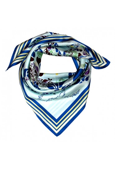 Scarf men 100% silk aqua blue green floral LORENZO CANA