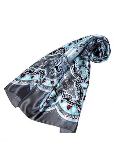 Scarf for Women light blue grey red silk floral LORENZO CANA