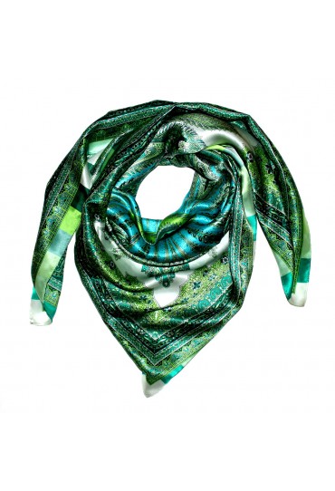Scarf for men light green aqua petrol silk floral LORENZO CANA