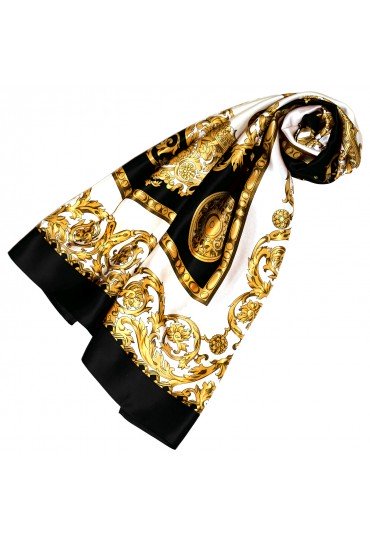 Tuch für Damen gold weiss schwarz Seide Floral LORENZO CANA
