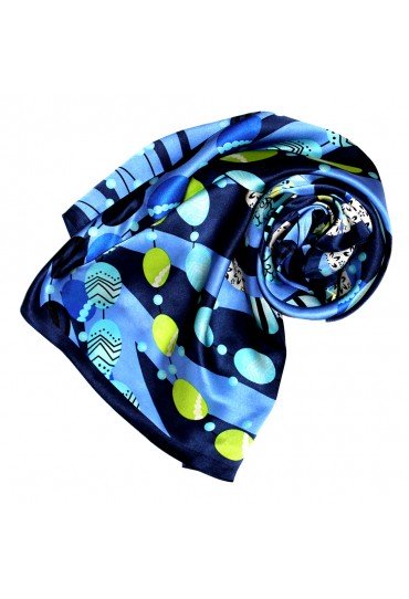 Scarf for Women blue dark blue green silk floral LORENZO CANA