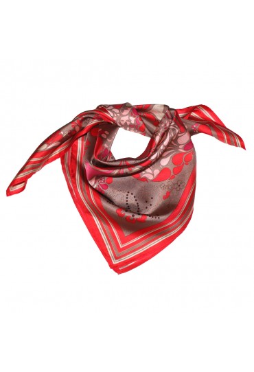 Scarf Women 100% Silk red brown pink Floral LORENZO CANA