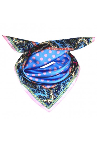 Scarf Women 100% Silk light blue pink violet dots LORENZO CANA