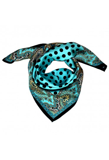 Scarf Men 100% Silk turquoise black green aqua points LORENZO CANA