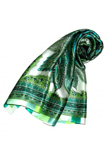 Scarf for women light green aqua petrol silk floral LORENZO CANA