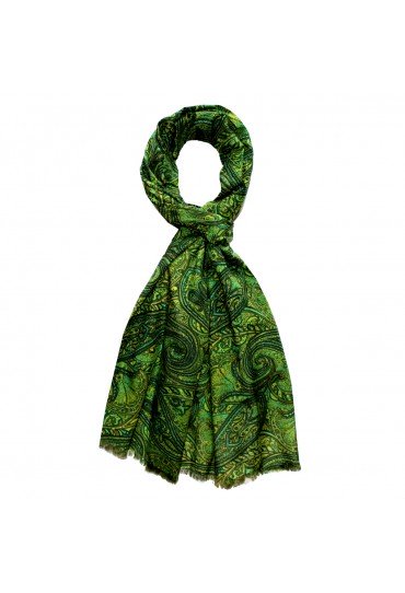 Men's Scarf Paisley green yellow Shawl LORENZO CANA