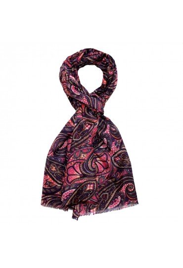 Herrenschaltuch Damen Baumwolle Seide Paisley rosa violett LORENZO CANA