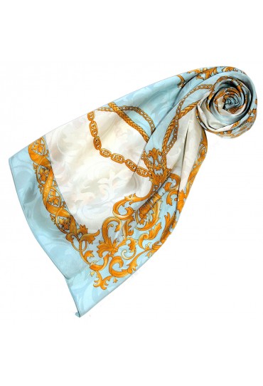Ladie's Shawl Blue White Gold Silk Floral LORENZO CANA