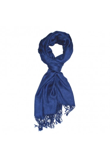 Viscose scarf navy blue with fringes LORENZO CANA