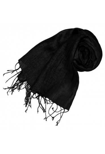 Women's Scarf 100% Linen Unicolored Black LORENZO CANA