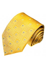 Neck Tie 100% Silk Checkered Gold Yellow LORENZO CANA