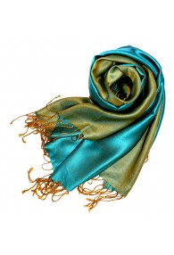 Women's Shawl Silk Viscose Bicolored Cyan Green LORENZO CANA